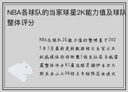 NBA各球队的当家球星2K能力值及球队整体评分